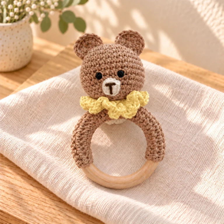 Sonajero de aro de osito amigurumi