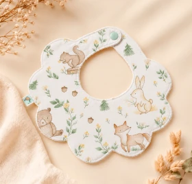 Babero flor mini tela Animal Paradise y Gofre blanco