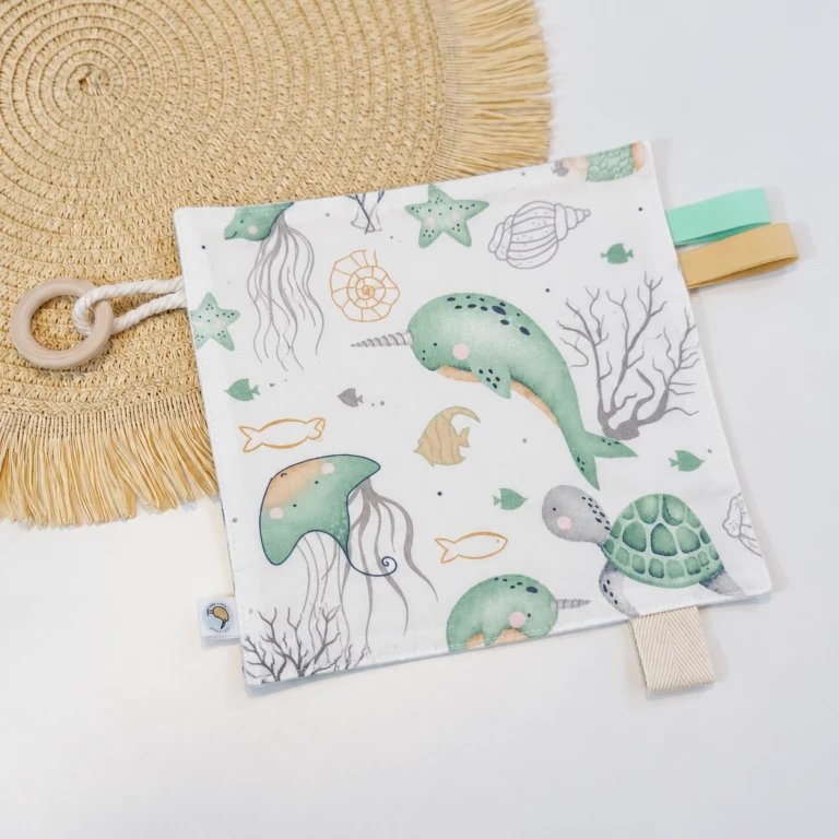 Manteta sensorial de tela Ocean mint i Gofre blanc