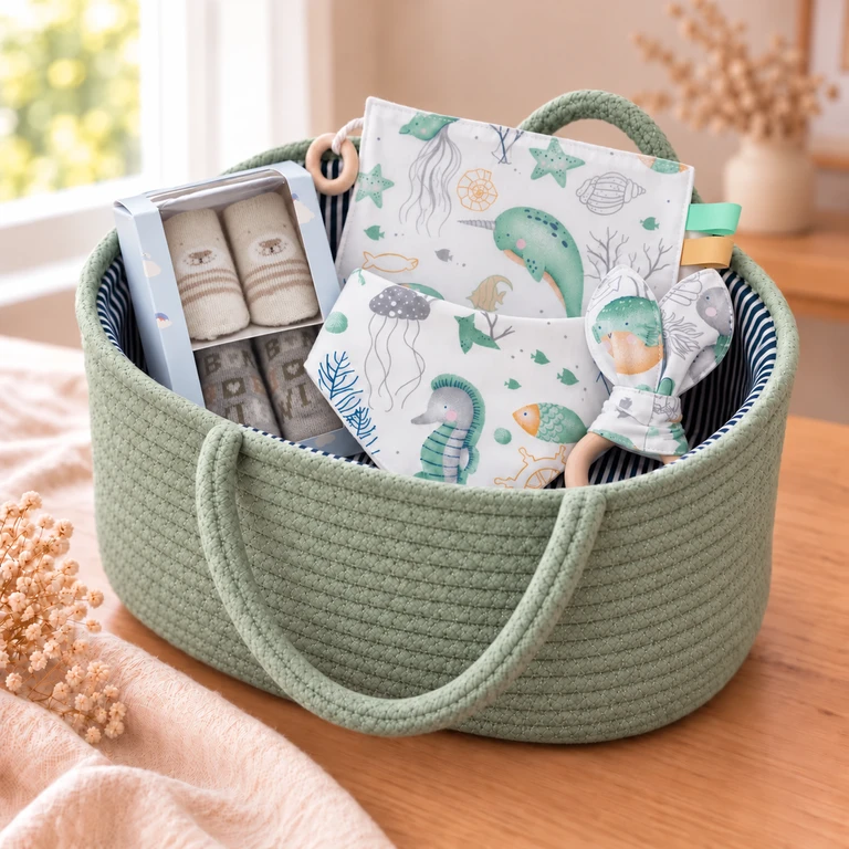 Cesta regalo bebé Esencial Ocean mint