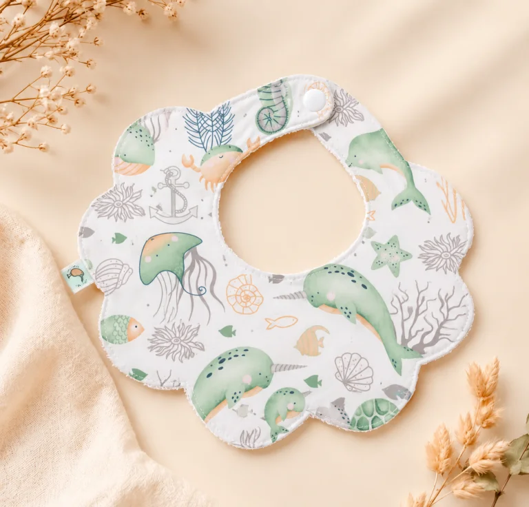 Babero flor mini personalizado de tela Ocean mint