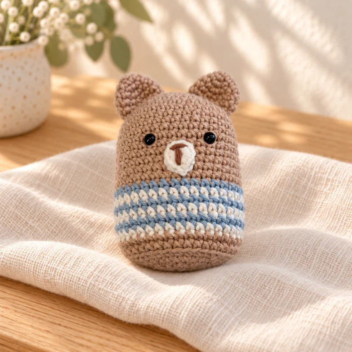 Pulguita amigurumi de osito con sonajero