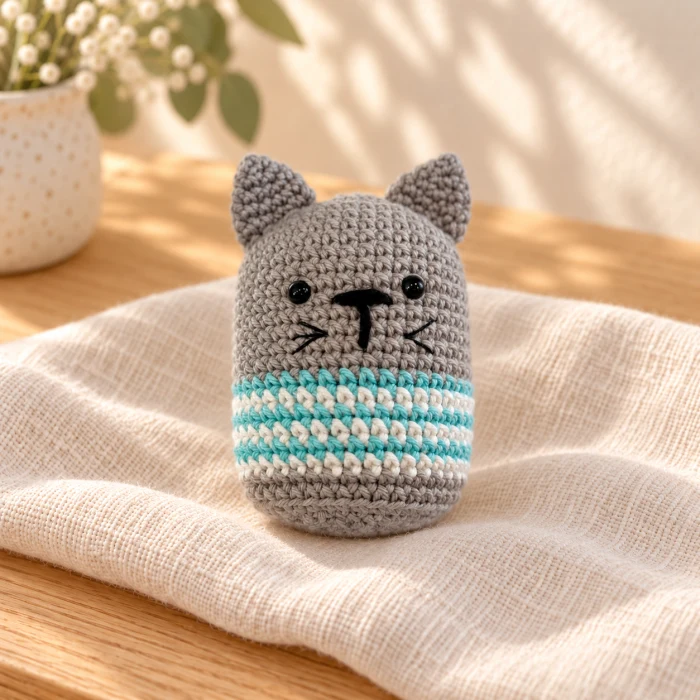 Pulguita amigurumi de gatito con sonajero