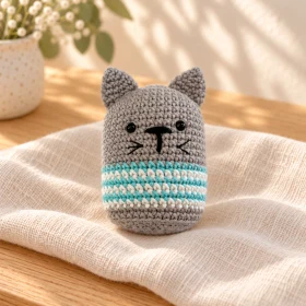 Pulguita amigurumi de gatito con sonajero