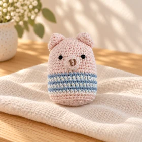 Pulguita amigurumi de cerdito con sonajero