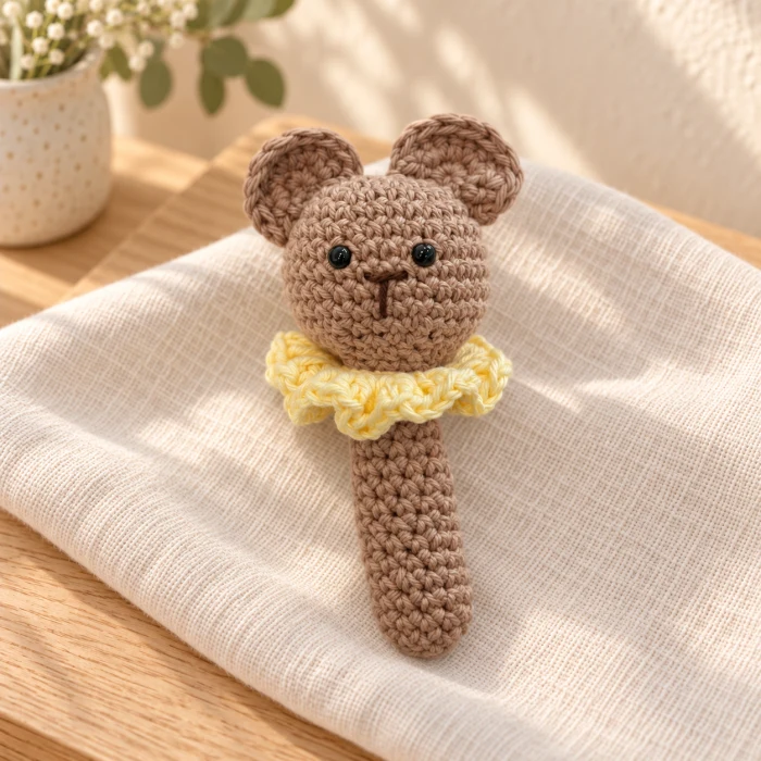Sonajero amigurumi de osito tipo chupachup