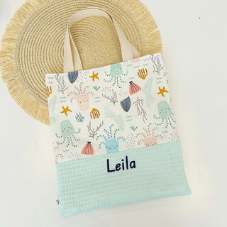Bolsa con asas infantil de tela medusas multi y gofre mint
