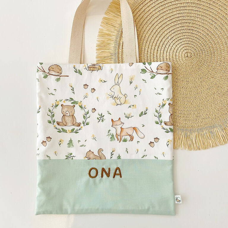 Bolsa con asas infantil de tela animal paradise y verde mint