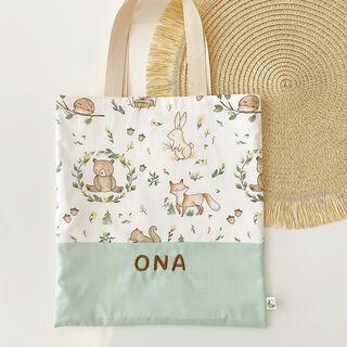 Bolsa con asas infantil de tela animal paradise y verde mint