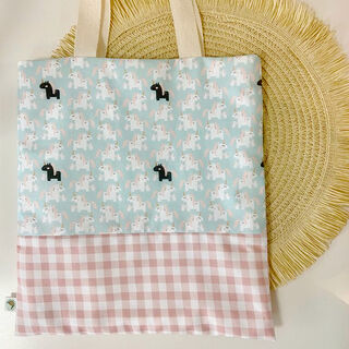 Bolsa con asas infantil de tela unicornios con vichy rosa