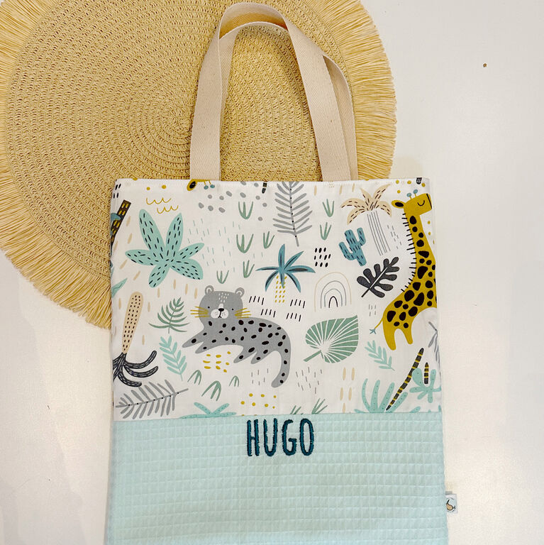 Bolsa con asas infantil de tela safari y gofre mint