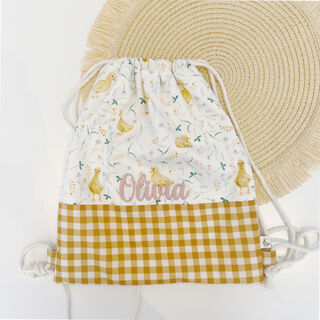 Mochila saco infantil con cuerdas de tela patitos