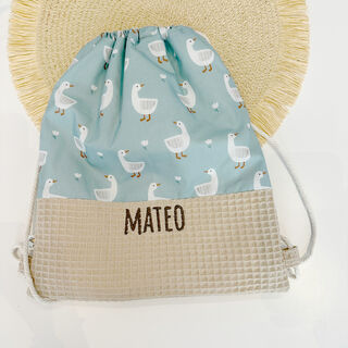 Mochila saco infantil con cuerdas de tela ocas