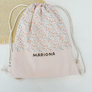 Mochila saco infantil con cuerdas de tela flores jardín