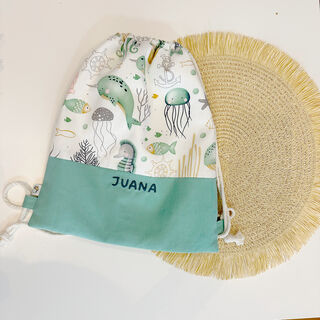 Mochila saco infantil con cuerdas de tela ocean mint
