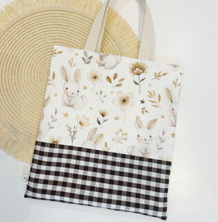 Bolsa con asas infantil de tela conejitos y flores otoñales