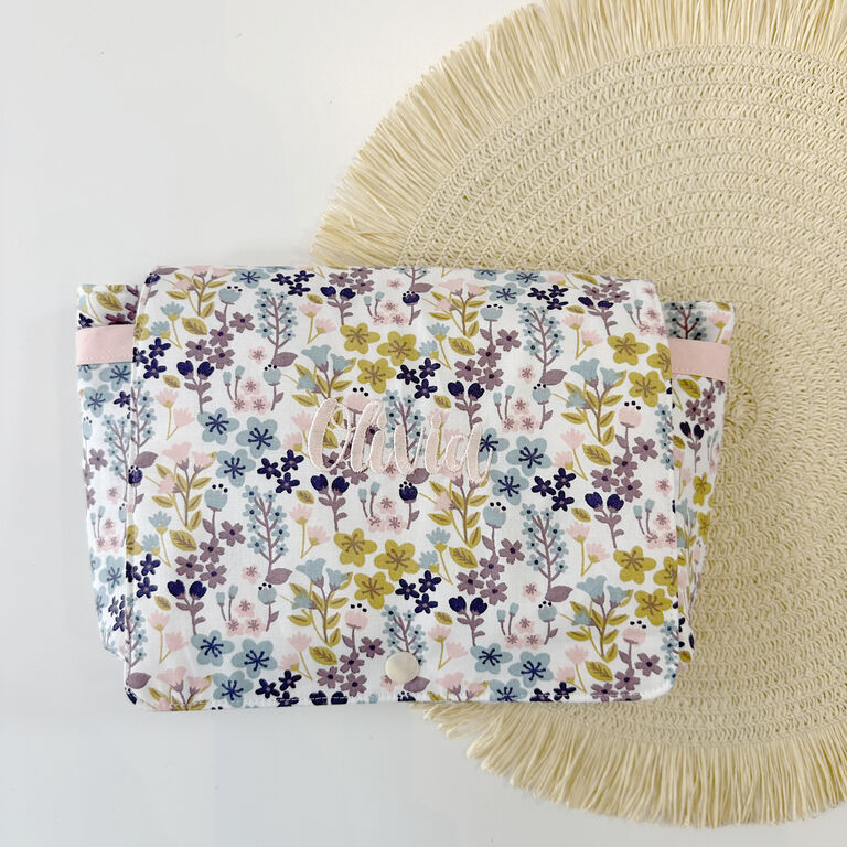 Neceser portapañales y toallitas tela popelin flores pastel