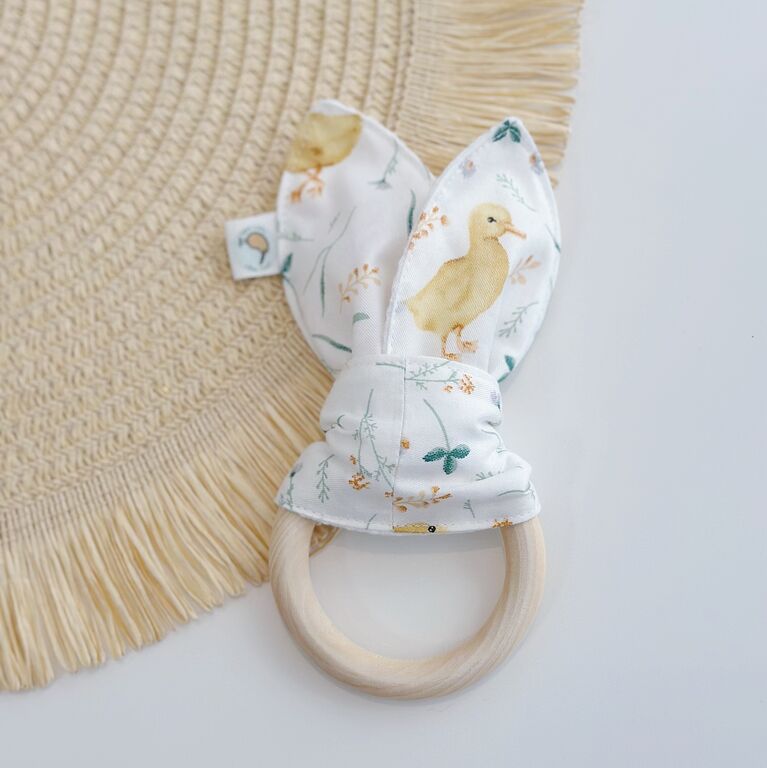 Mordedor bebé orejitas de tela patitos