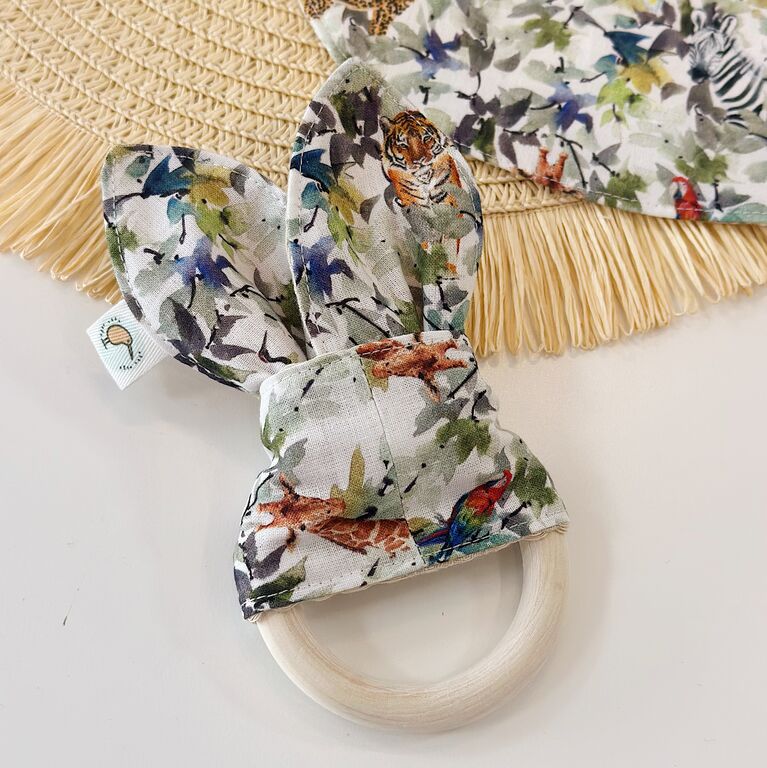 Mordedor bebé orejitas de tela la selva