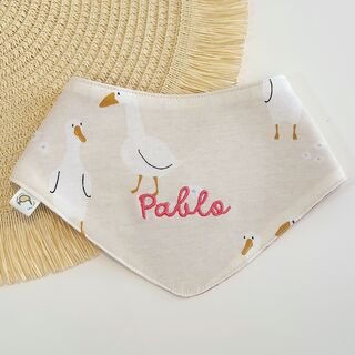 Bandana bebé personalizada de tela patos (tejido de punto) y rizo bambú blanco