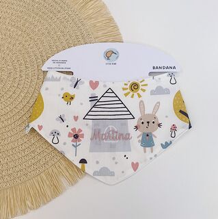 Babero bandana de tela la casita de conejo y gofre blanco