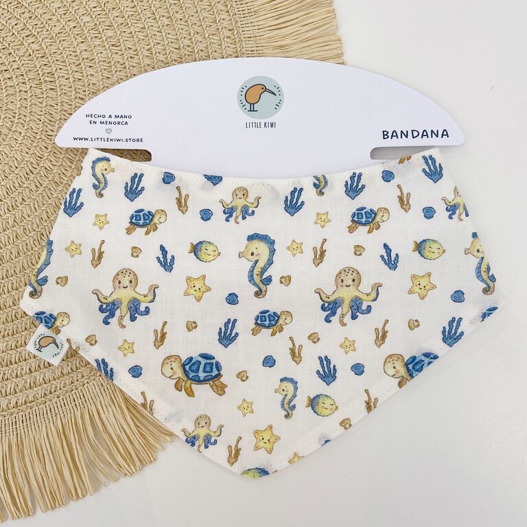 Babero bandana de tela menorca y gofre blanco