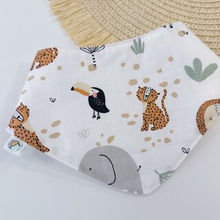 Bandana bebé personalizada de tela animales de áfrica y gofre blanco