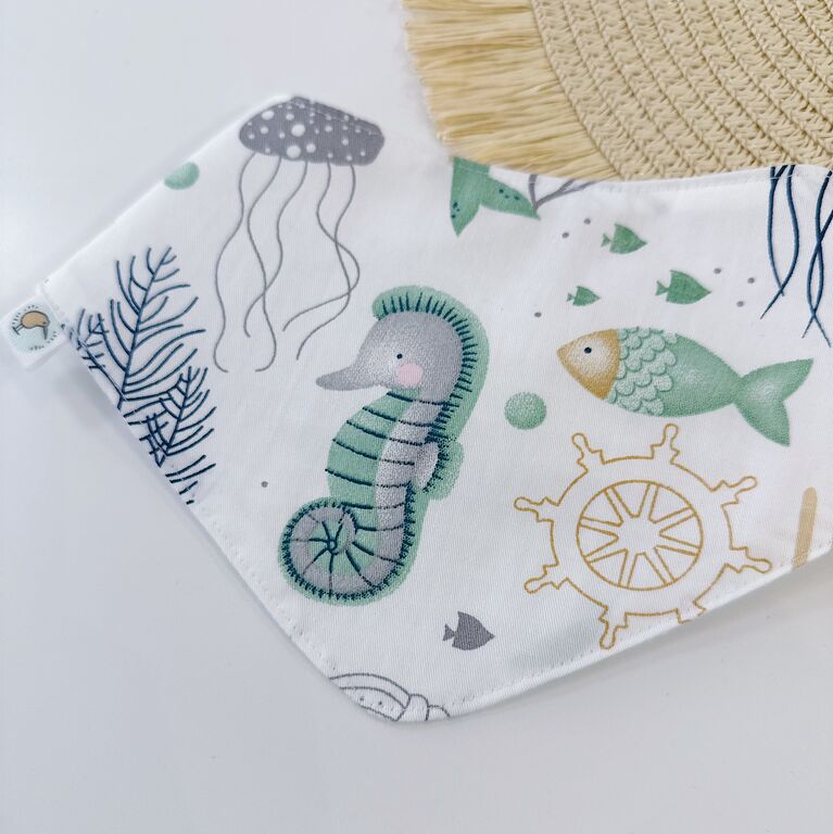 Bandana bebé personalizada de tela ocean mint y gofre blanco