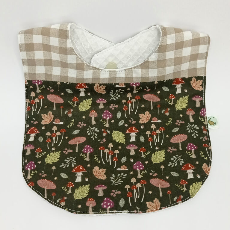 Babero Setas de otoño combinado con Vichy beige