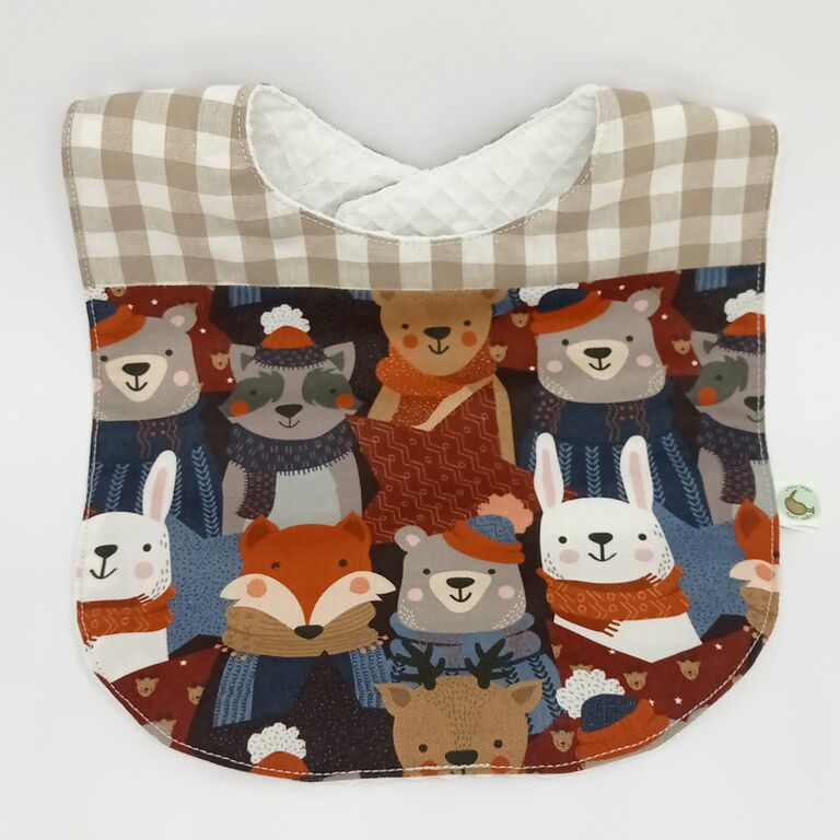 Babero Animales de invierno combinado con Vichy beige