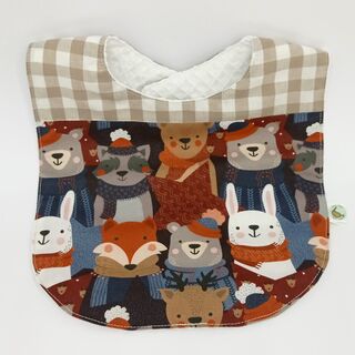 Babero Animales de invierno combinado con Vichy beige