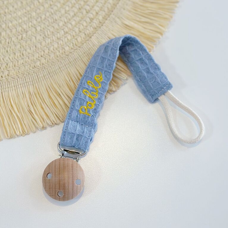 Chupetero personalizado de tela gofre azul