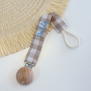 Chupetero personalizado de tela vichy beige