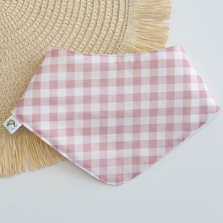Bandana bebé personalizada de tela vichy rosa y gofre blanco