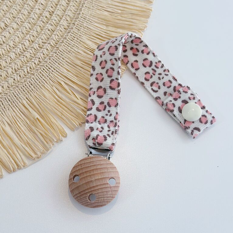 Chupetero personalizado de tela leopardo rosa