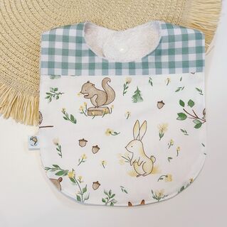 Babero bebé personalizado de tela animal paradise y vichy menta