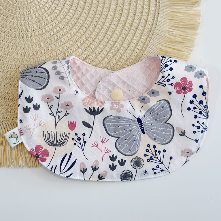 Secababitas bebé personalizado de tela mariposas rosa y gris y gofre rosa bebé