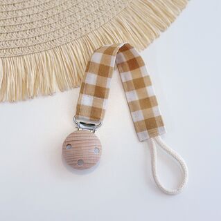 Chupetero personalizado de tela vichy mostaza