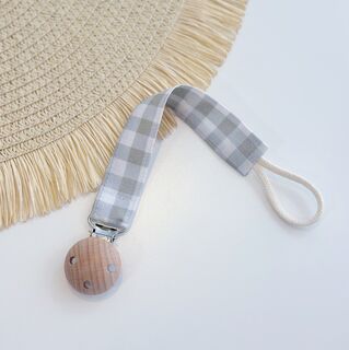 Chupetero personalizado de tela vichy gris