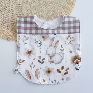 Pitet nadó personalitzat de tela conillets i flors de tardor i vichy beige