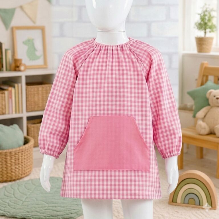 Babi escolar personalizado de cuadros vichy rosa