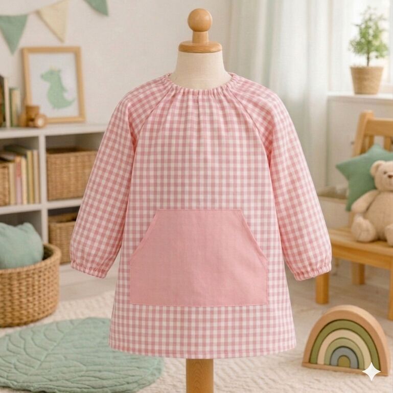 Babi escolar personalizado de cuadros vichy rosa