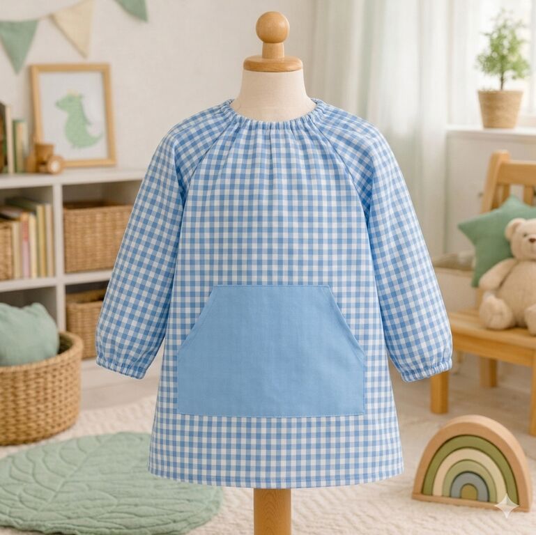 Babi escolar personalizado de cuadros vichy azul