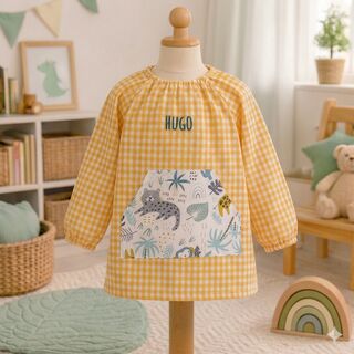 Babi escolar de cuadros amarillo con bolsillo de tela safari mint