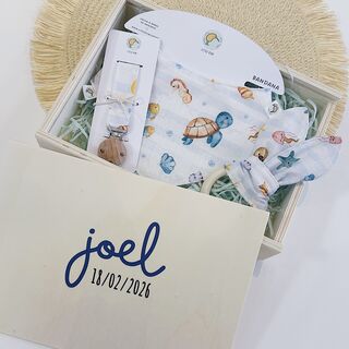 Cajita regalo bebé tela peces y rayas