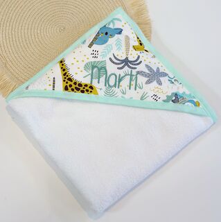 Capa de baño bebé personalizada con capucha de tela safari mint