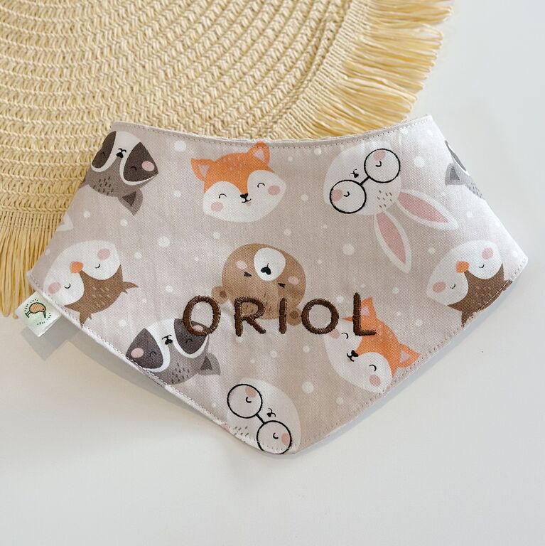 Bandana bebé personalizada de tela tela zorro babbit y gofre beige