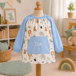 Babi escolar personalizado de tela  y azul celeste