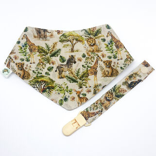 Pack babero bandana y chupetero Baby safari