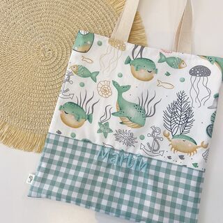 Bolsa de tela combinada Ocean mint y vichy menta